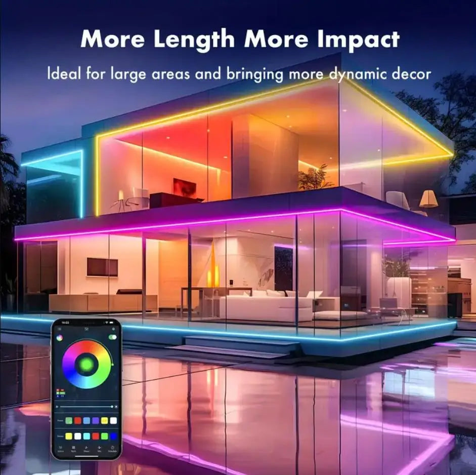 ruban led néon multicolore 24v ip67 synchronisation musique décoration moderne 10m 20m