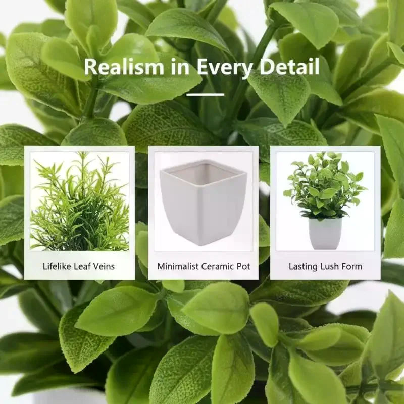 plantes artificielles feuilles vertes fleurs violettes pot blanc minimaliste décoration intérieure sans entretien