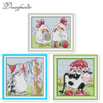 broderie point croix animaux vaches poules dessin fil coton instructions toile imprimée travaux aiguille