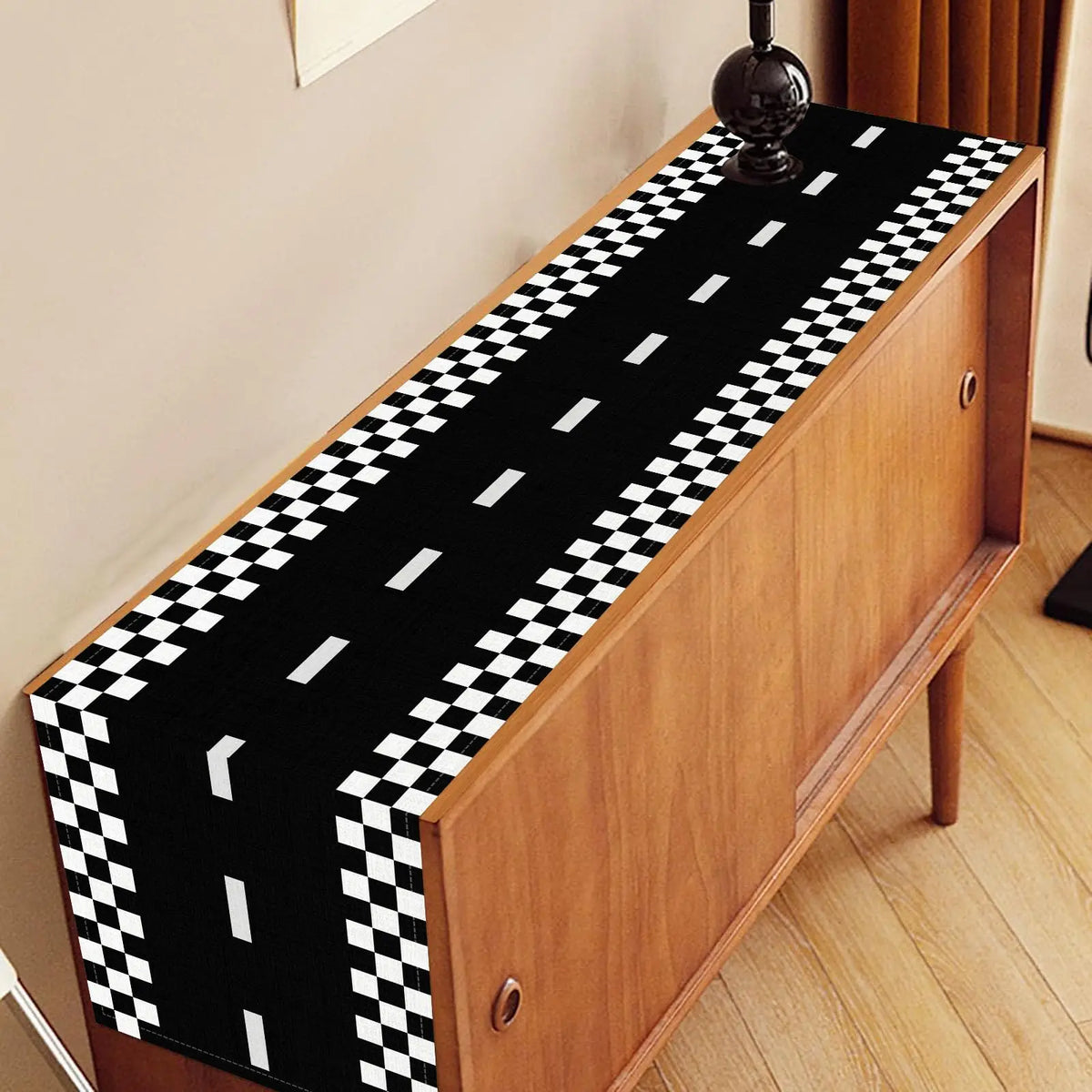 nappe carreaux route course blanche noire anniversaire enfant décoration événement festive originaleversible tissu