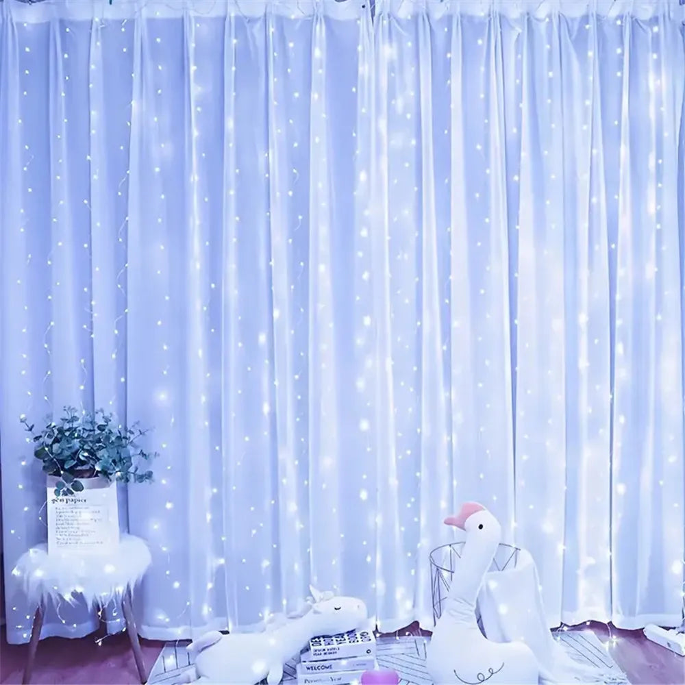 rideau lumineux led blanc étoiles décoration Noël mariage fête intérieur extérieur télécommande usb