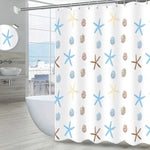 rideau douche étoiles mer coquillages opacité moderne inoxydables blanc bleu clair beige marron clair