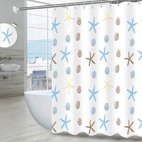 rideau douche étoiles mer coquillages opacité moderne inoxydables blanc bleu clair beige marron clair