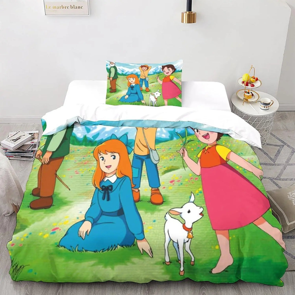 Housse de couette 3 pièces imprimé dessin animé Heidi sur un lit