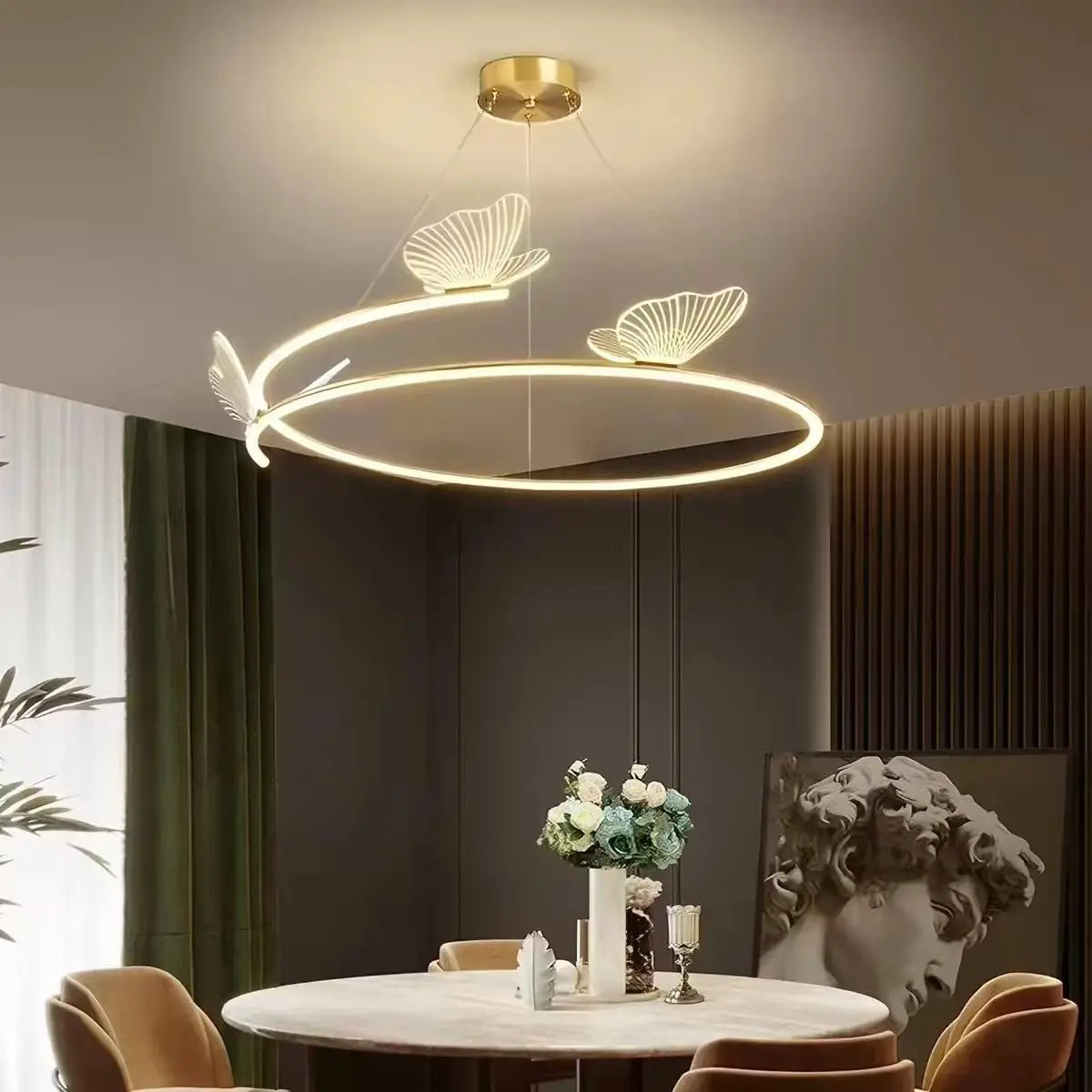 suspension lumineuse papillons blanc doré moderne minimaliste led chambre salonhôtel