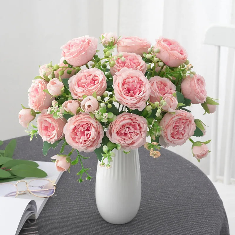 bouquet fleurs artificielles pivoine moderne blanc rose bleu clair mariage anniversaire décoration extérieureintérieur