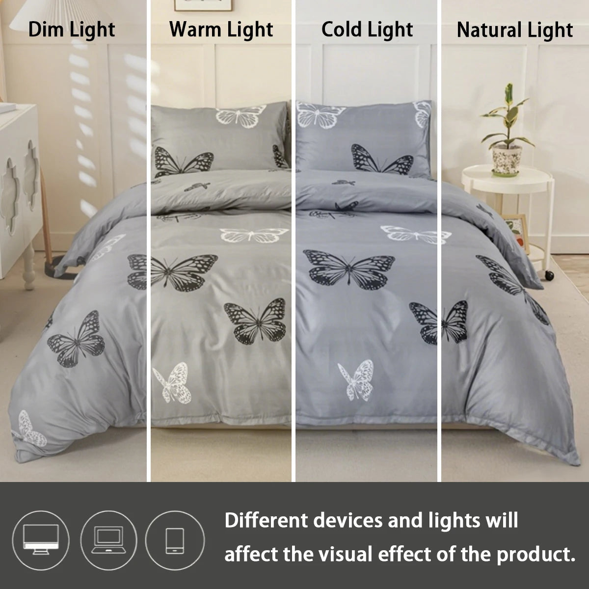 housse couette papillons noirs blancs moderne gris clair taies oreiller ensemble literie polyester