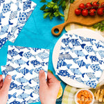 serviettes papier poissons stylisés fête enfant moderne océan blanc bleu anniversaire décors restaurant