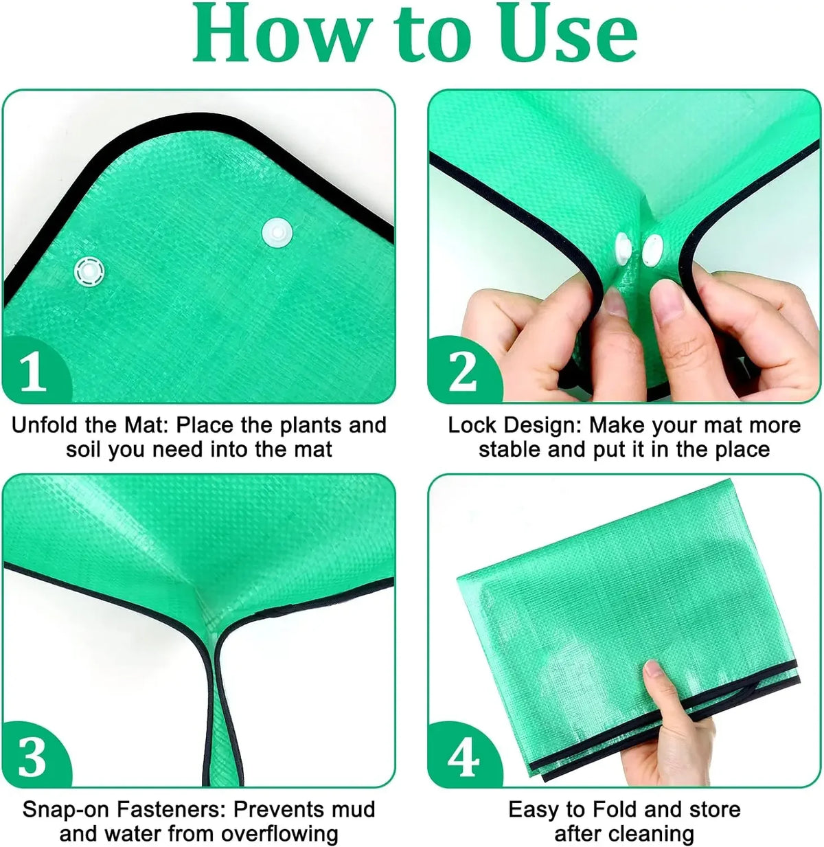 tapis jardinage imperméable vert clips pratique 100x100cm réutilisable