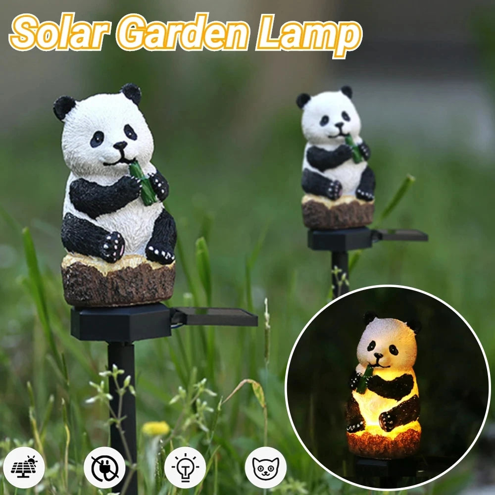 lampe solaire jardin panda bambou résine biomimétique piquet blanc noir brunextérieur contemporain led rechargeable