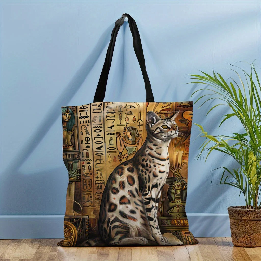 sac main multicolore motif égyptien hiéroglyphes chats moderne toile imprimée poignées robustes fourre tout