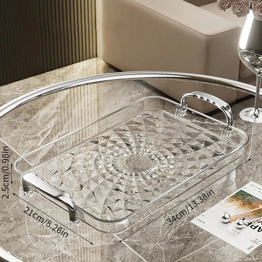 plateau service moderne argenté texture diamant 3d poignées nourriture rangement cuisine organizer transparent élégant