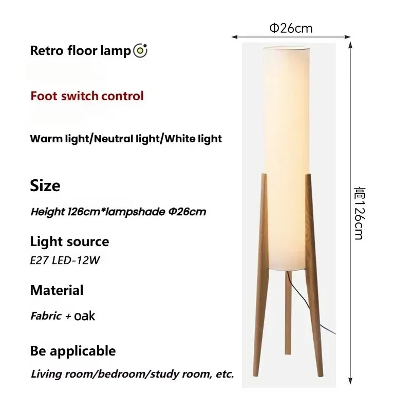 lampe sol moderne toile lin blanc bois foncé LED éclairage intérieur haut bas