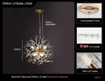 suspension lumineuse moderne cristal doré branches feu d'artifice led transparente élégante semi encastrée