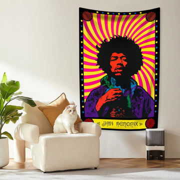 tapisserie murale pop art visage stylisé décoration chambre musique rock tissu décoratif intérieur multicolore