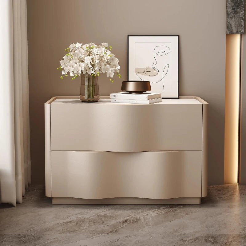 commode moderne beige clair tiroirs plateau rangement meuble chambre simple