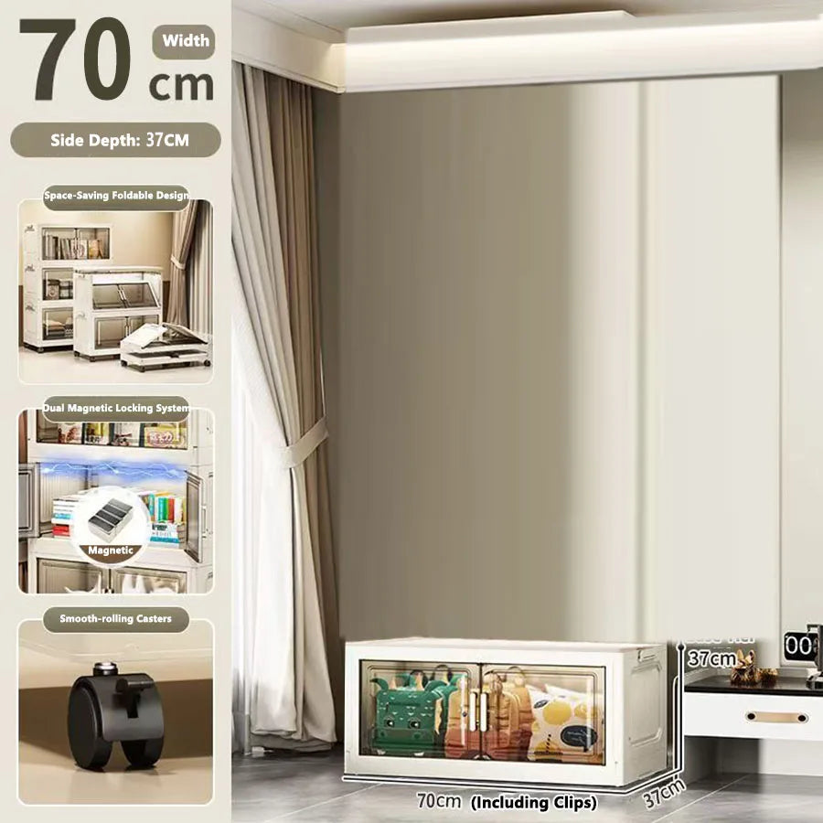 armoire rangement modulable pliable beige roulettes portes translucides jouets maison