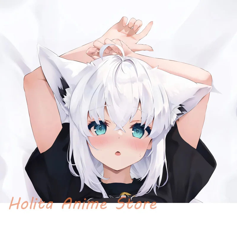 housse coussin animée oreilles chat blanc bleu yeux animés double face polyester coton lit
