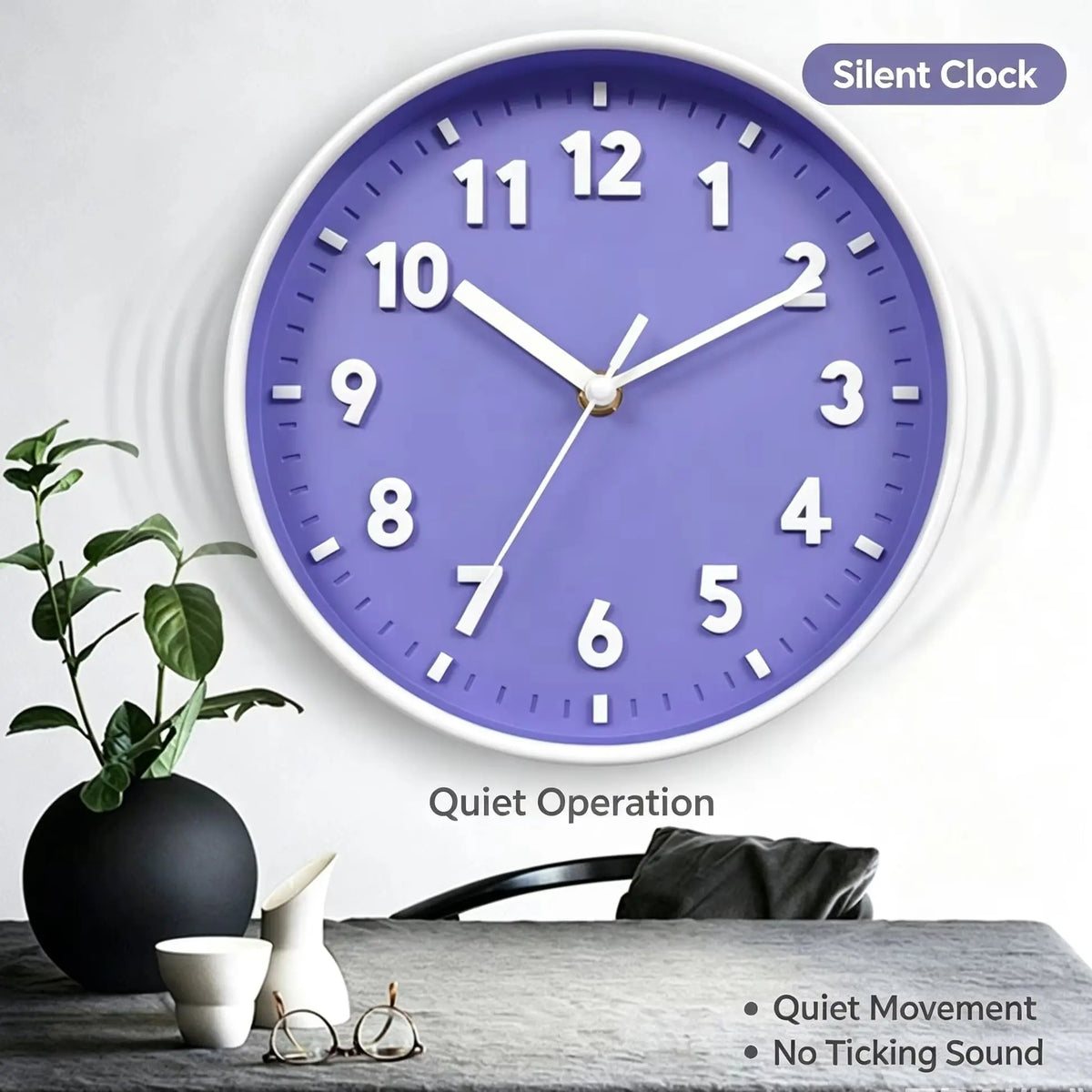 horloge murale moderne 20cm violet bleu vert rose blanc noire numéros blancs salon chambre