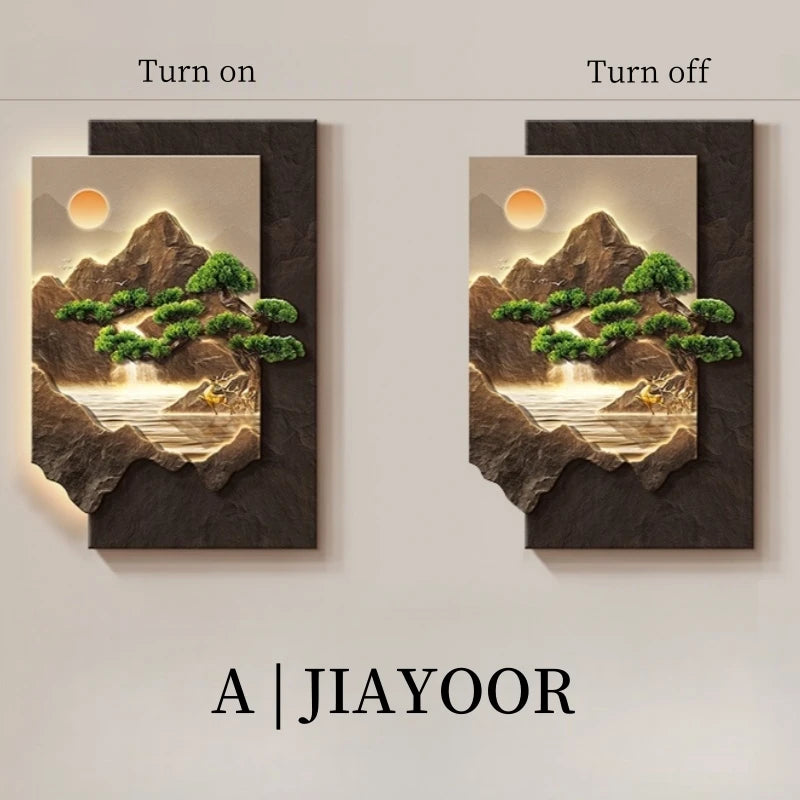 tableau mural paysage montagneux bois naturel moderne salon chambre decoration