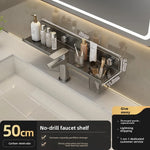 étagère robinet noir doré moderne succion sans perçage 50cm cosmétiques bouteilles lisse brillant