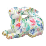 statuette lapin décorative résine peinte motifs floraux dorures modernes blanc rose bleu vert jaune