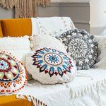 housse coussin rond brodé géométrique floral boho chic coton décor maison salon voiture