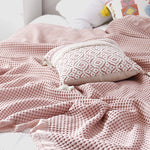 plaid coton doux solide rose clair tissage points moderne portable anti boulochage pique nique