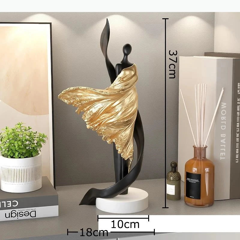 statue abstraite contemporaine noir doré blanc bleu base plate moderne minimaliste ornement décoration