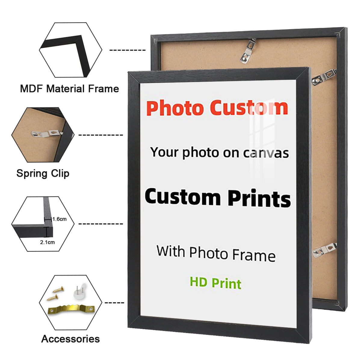 Cadre photo personnalisable bois naturel moderne toile opaquement clips ressort protection sac fête mères