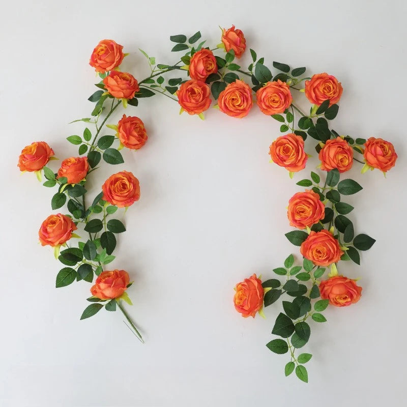 guirlande fleurs artificielles roses feuilles vertes décoration intérieure classique 1.7m 7cm rouge rose blanc
