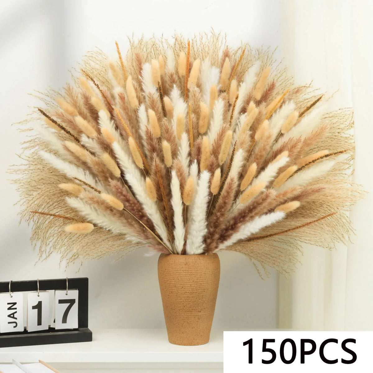 décoration maison bouquet dried flowers naturelles pampas beige rustique vase