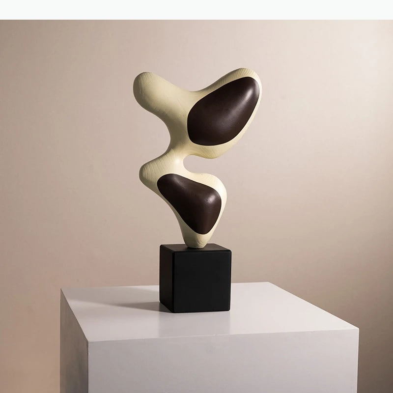 sculptures abstraites modernes bois céramique marron beige blanc noir decoration intérieur abstraite minimaliste