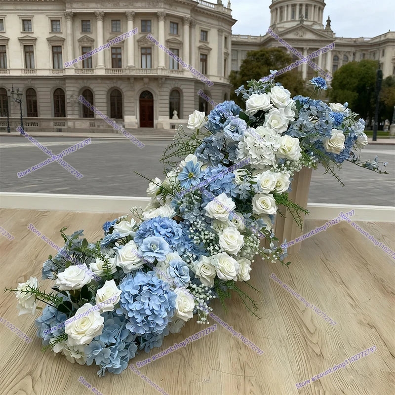 bouquet fleurs artificielles bleu clair blanc mariage anniversaire intérieur classique differentes formes tailles feuillage