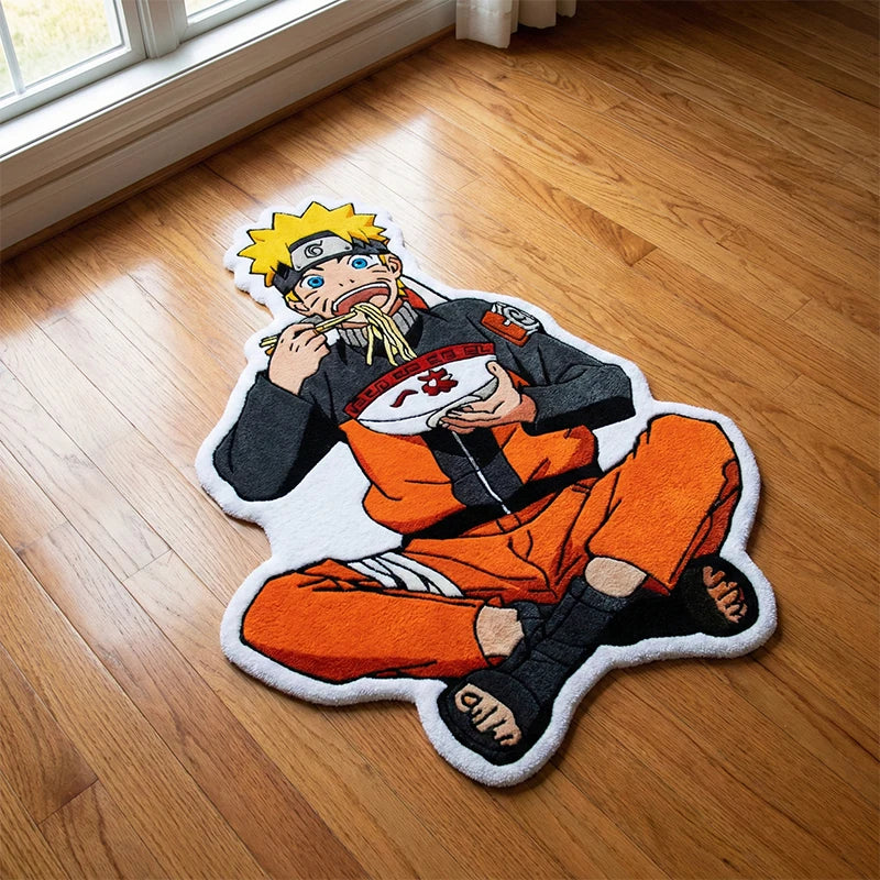 tapis décoratif anime personnages couleurs orange noir blanc mangé nouilles doux contemporain chambre salon