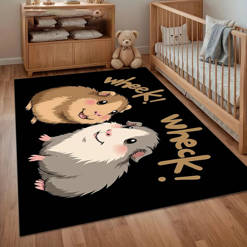 tapis cartoon hamsters mignons noir beige gris rose blanc moderne salon chambre bébé