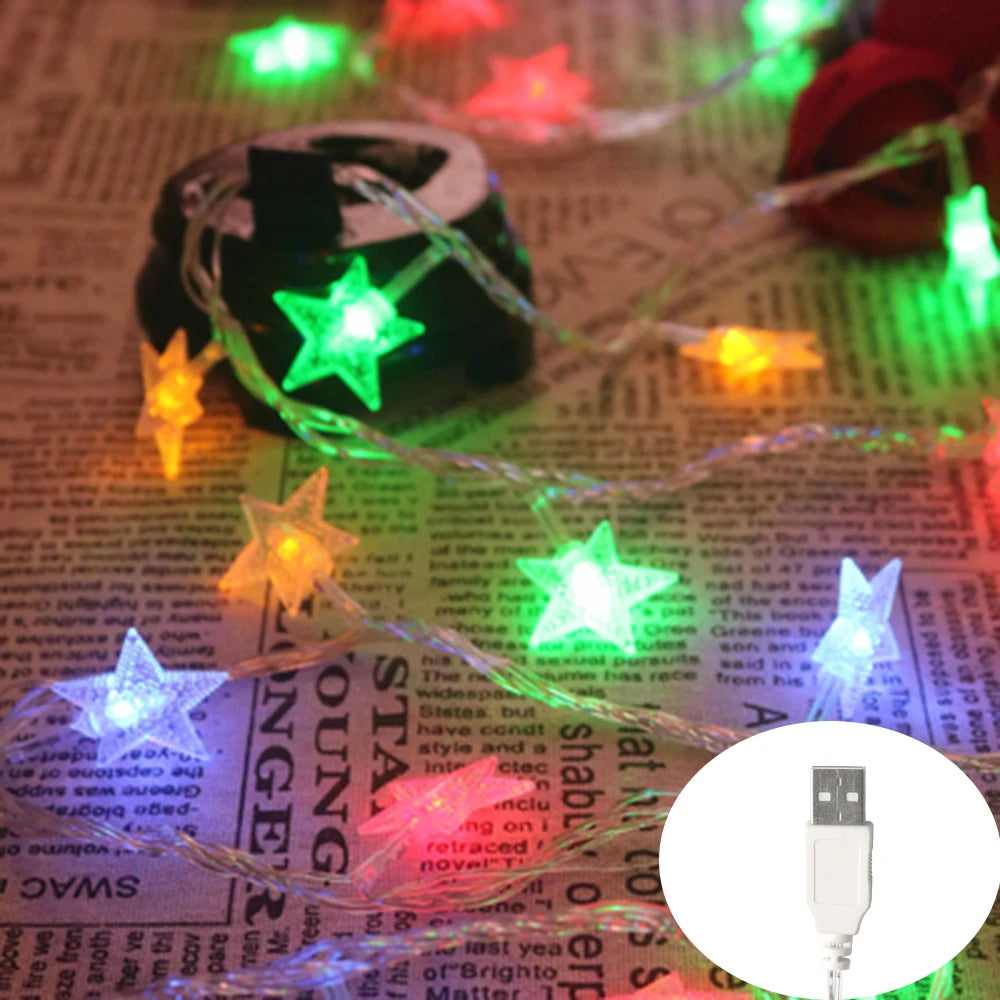 guirlande lumineuse led étoile décoration noel mariage maison blanc multicolore usb pile ambiance festive