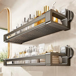 étagère salle bain argentée suction cup moderne minimaliste rangement bouteilles cosmétiques serviettes accessoires