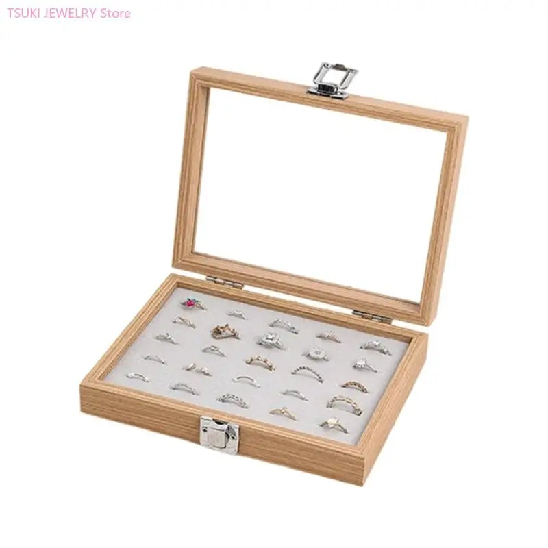 boîte bijoux bois naturel moderne cadenas 20cm 15cm 15cm rangement bagues boucles d'oreilles gris