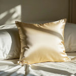 housse coussin satin polyester moderne beige uni lit 45x45 65x65 80x80 fixations invisibles