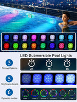 lumière sous marine led piscine color changing télécommande autonome blanc rouge vert bleu moderne