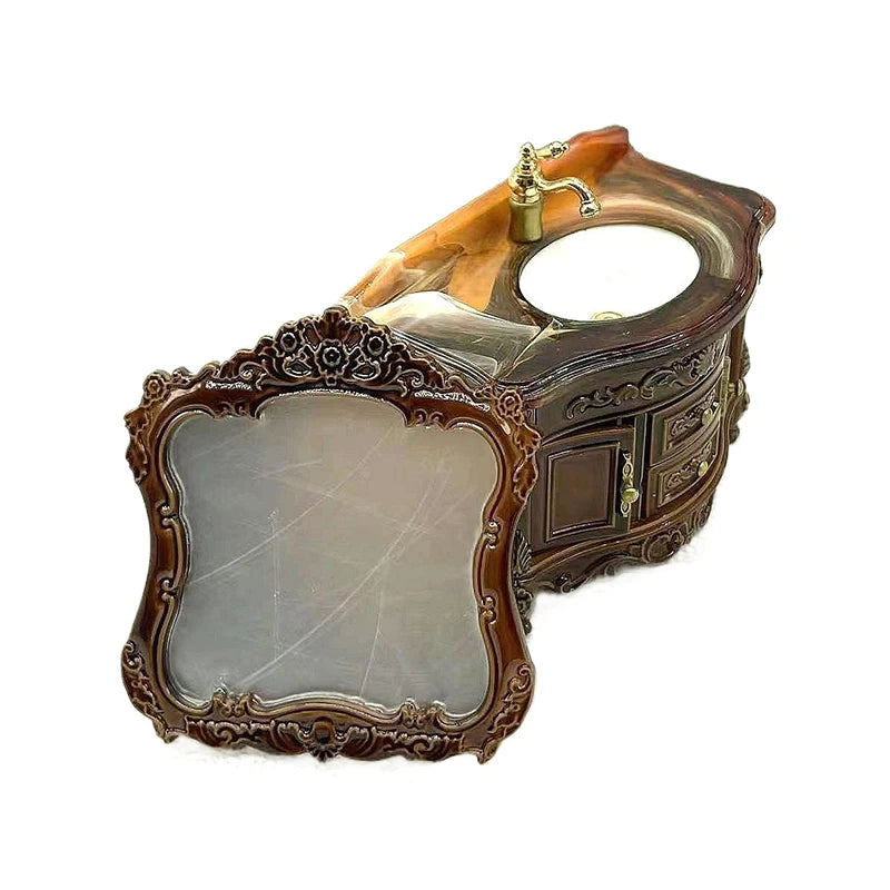 meubles miniatures salle bain lavabo miroir decoratif noir jaune blanc classique enfants jouets