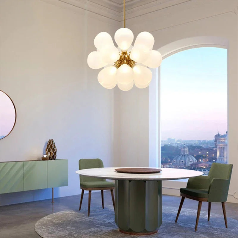 lampe suspendue moderne boules verre blanc doré néon haute luminosité contemporain