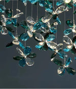 Suspension lumineuse moderne fleurs papillons translucides vert bleu blanc dimmable élégante