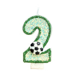 bougies numériques forme chiffres paillettes dorées football vert blanc or festive decoration anniversaire sportive