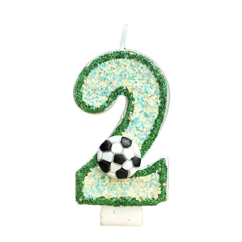 bougies numériques forme chiffres paillettes dorées football vert blanc or festive decoration anniversaire sportive