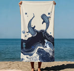 serviette plage polyester fleurs marine dauphins coraux rayures bleu clair moderne océan voyage été