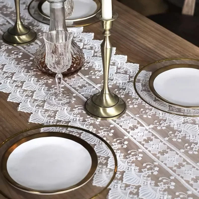 table chevet dentelle blanche motif floral transparent vintage 35x120cm echangetablehoteldecoratifchampetre