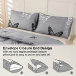 housse couette papillons noirs blancs moderne gris clair taies oreiller ensemble literie polyester