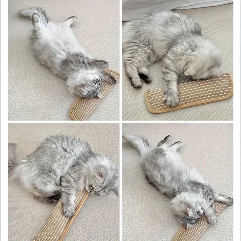 tapis chat moderne beige tissé résistant jouet interactif minimaliste
